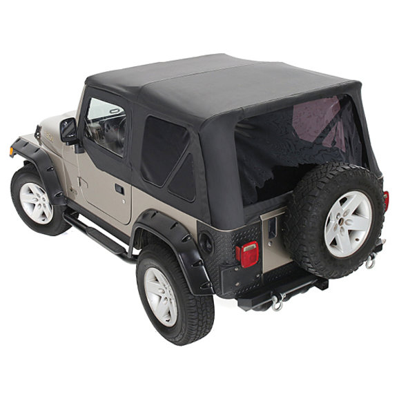 King4wd-Replacement-top-with-uppers-TJ-black-rear-side-angle.jpg King 4WD 14010135 Premium Replacement Soft Top with Upper Doors for 97-06 Jeep Wrangler TJ