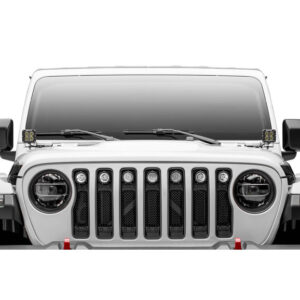 T-Rex 6314931-BR Stealth Torch Series Black Mesh Grille with Black Studs and (7) 2" Round LED Lights for 18-20 Jeep Wrangler JL