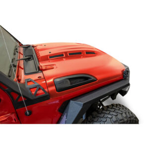 dv8-offroad-heat-reduction-hood-jl-hdmbjl-01-installed-angled-view.jpg DV8 Offroad HDMBJL-01 Heat Dispersion Hood for 18-21 Jeep Wrangler JL Unlimited & Gladiator JT